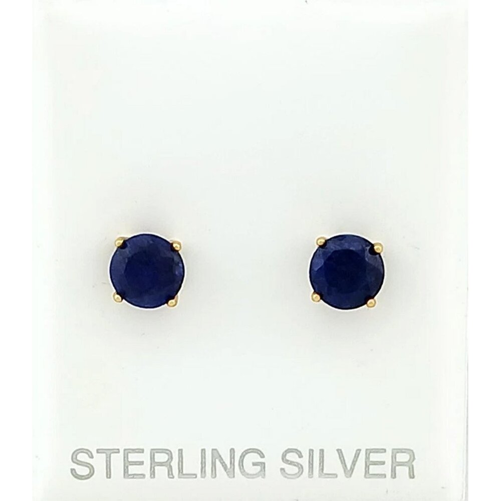 Genuine 2.10 Cts Blue Sapphire Stud Earrings 14k Yellow Gold Plated (.925)